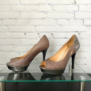 Gorgeous Sparkly Silver Multi-Texture Marc Fisher Heels Ladies 6M